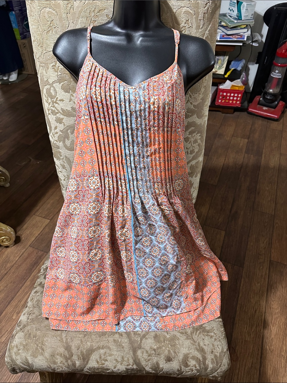 Sanctuary Coral and Light Blue Printed Spaghetti Strap Dress